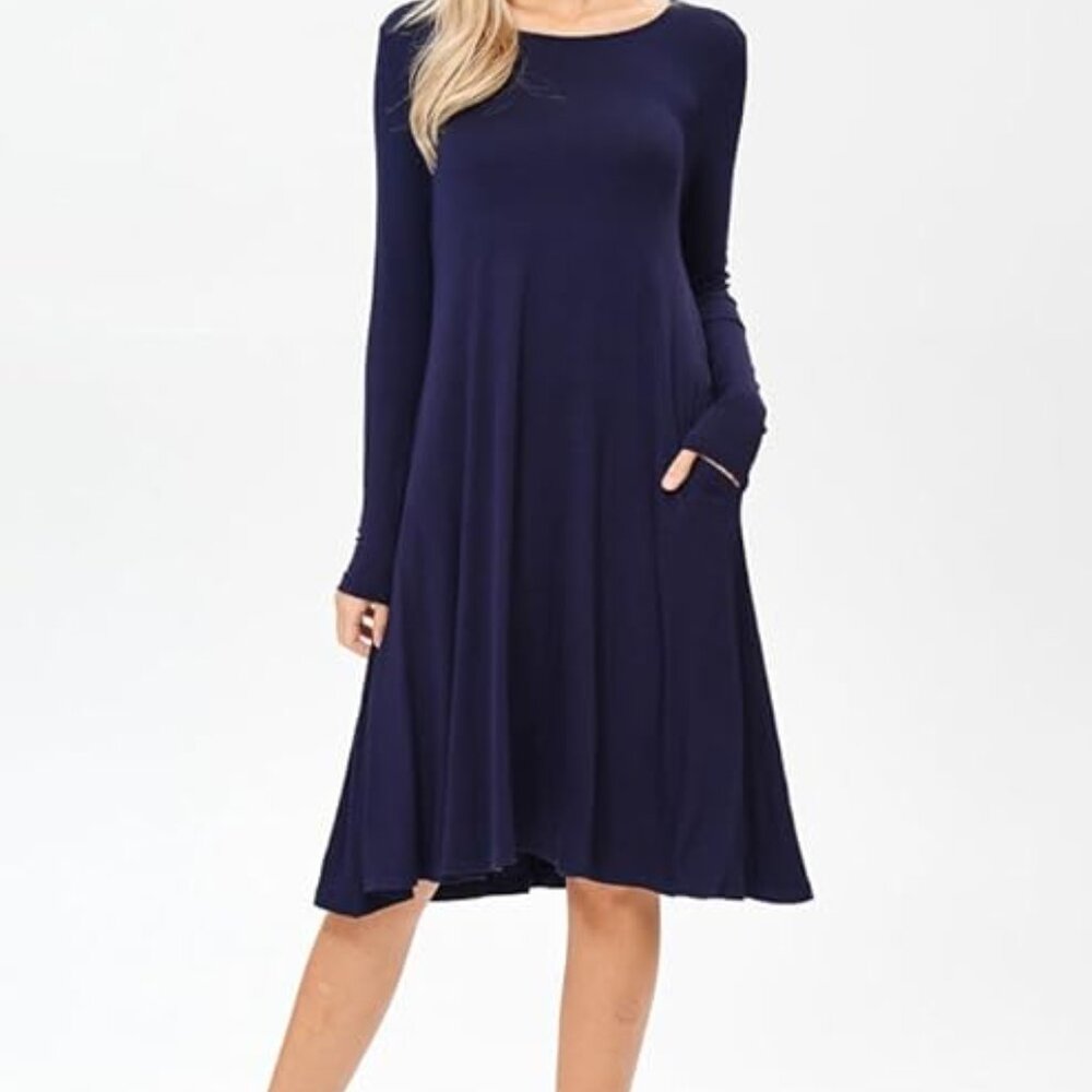 Annabelle Women's 2X Long Sleeve A-line Midi Swing Flowy Dresses Pockets Blue - Picture 6 of 6